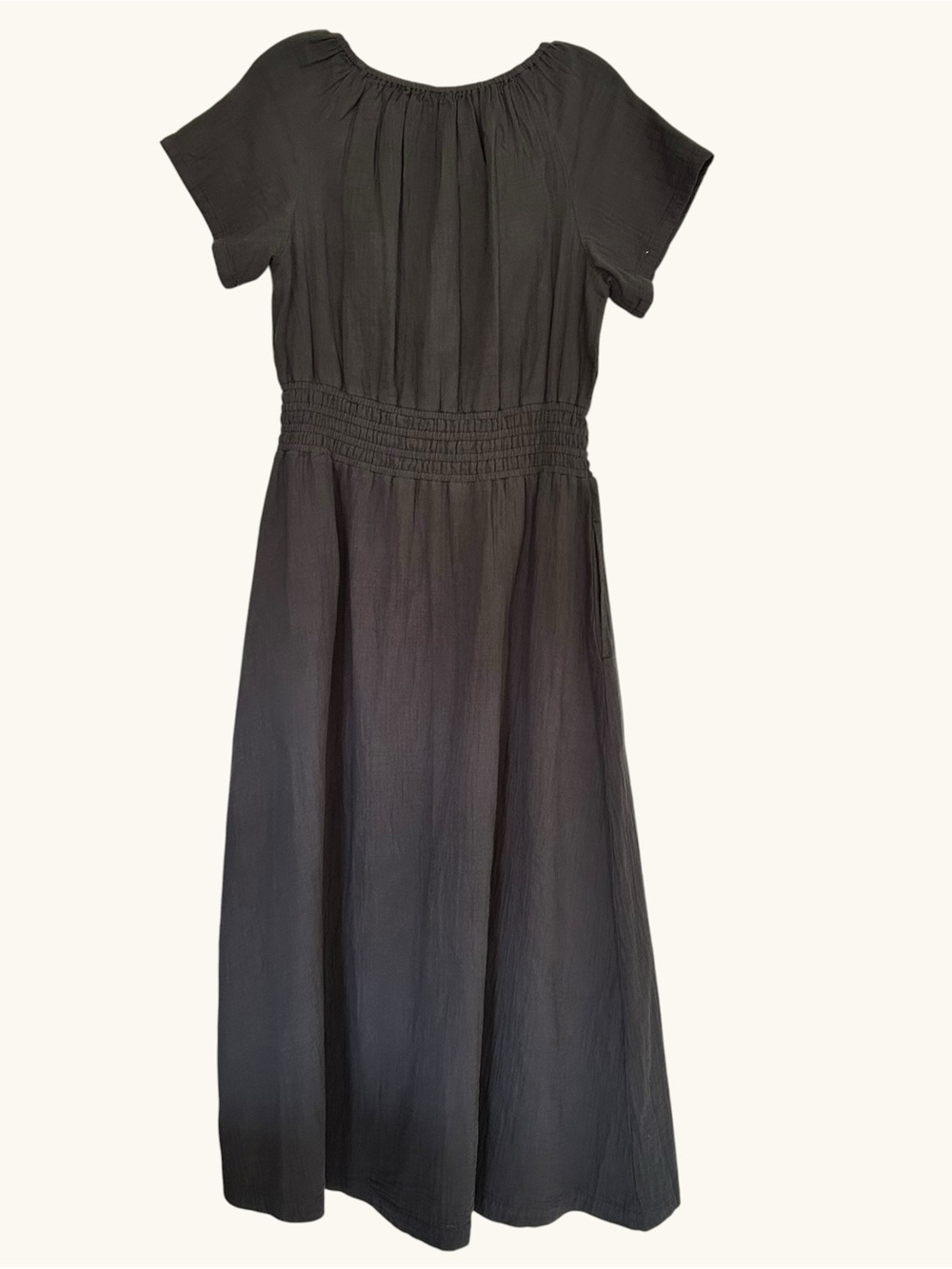 Pact coastal double gauze midi dress in soft black sz M - Picture 6 of 11